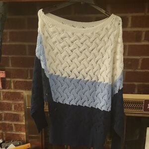 SHEIN Off-the-Shoulder Sweater - White, Blue, Navy